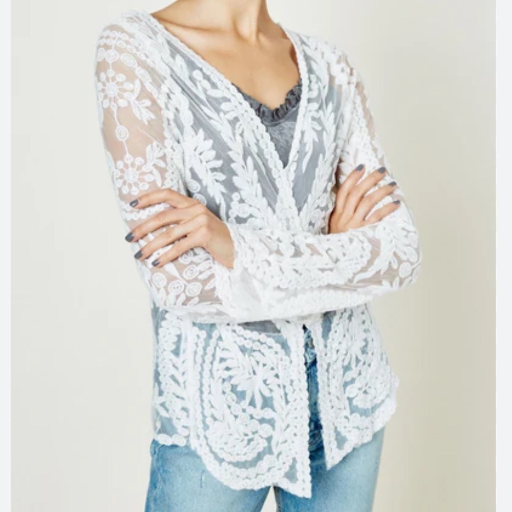 Hayden Los Angeles Sheer Floral Lace Cardigan